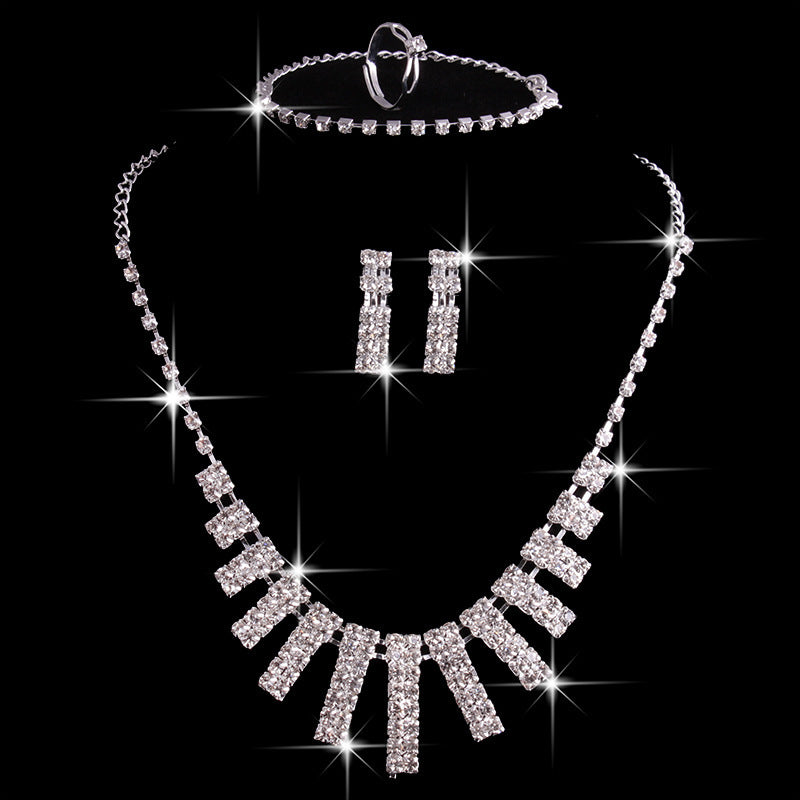 4 Pieces Rhinestones Necklace Set With Earrings Ring