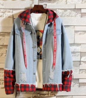 Men Hooded Ripped Jean Jacket