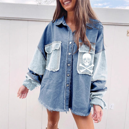 Women's Halloween Color Block Denim Coat (Copy)